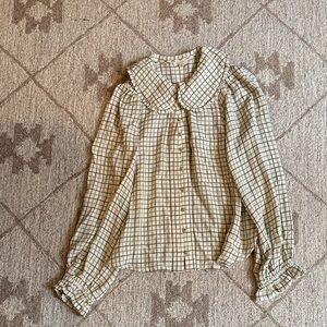 Pilcro Beige and Green Plaid Blouse